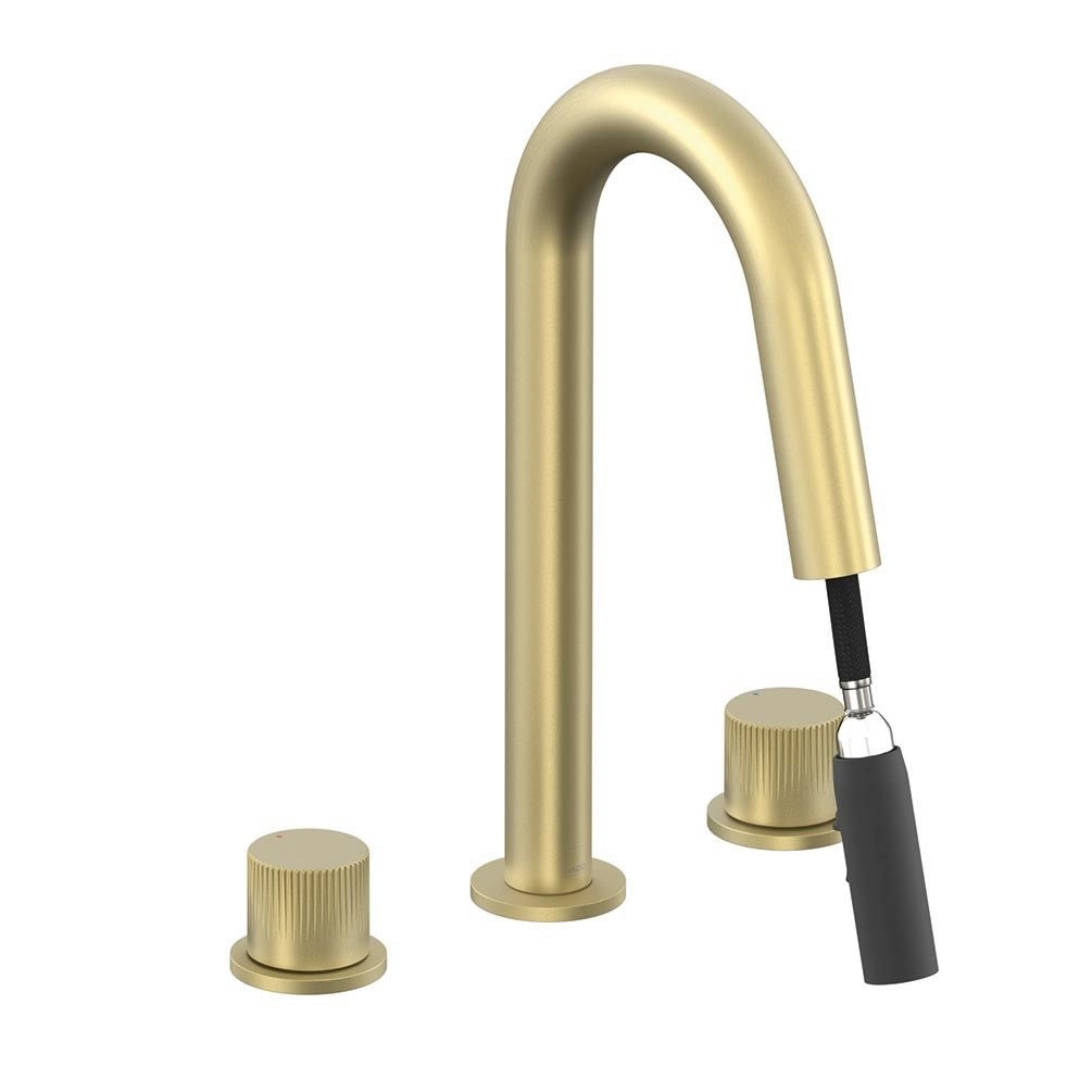 Vado Safari Leverless Satin Brass 3 Tap Hole Basin Mixer With Pull Out Spout - Image 2Vado Safari Leverless Satin Brass 3 Tap Hole Basin Mixer With Pull Out Spout